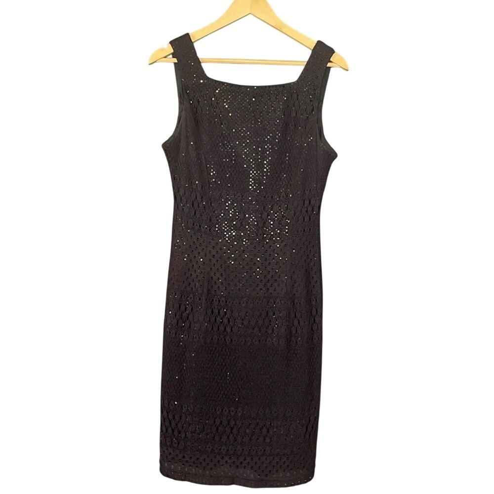 Vintage Molly Malloy Black Sequin Lace Cocktail Dress Sleeveless Size 12